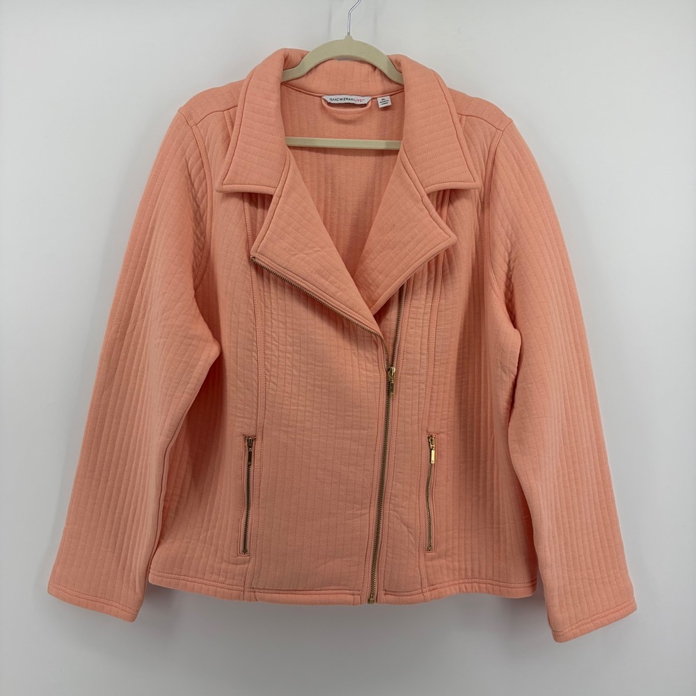 Isaac Mizrahi Live Coral Quilted Motoβ Jacket Women's XL